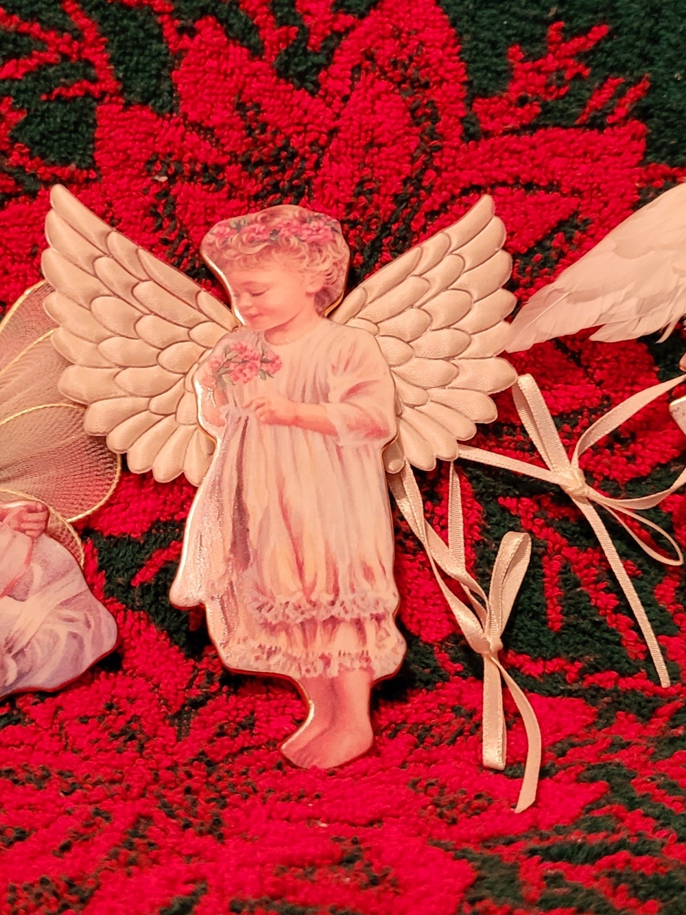 Holiday Angel Ornament in Cream and White